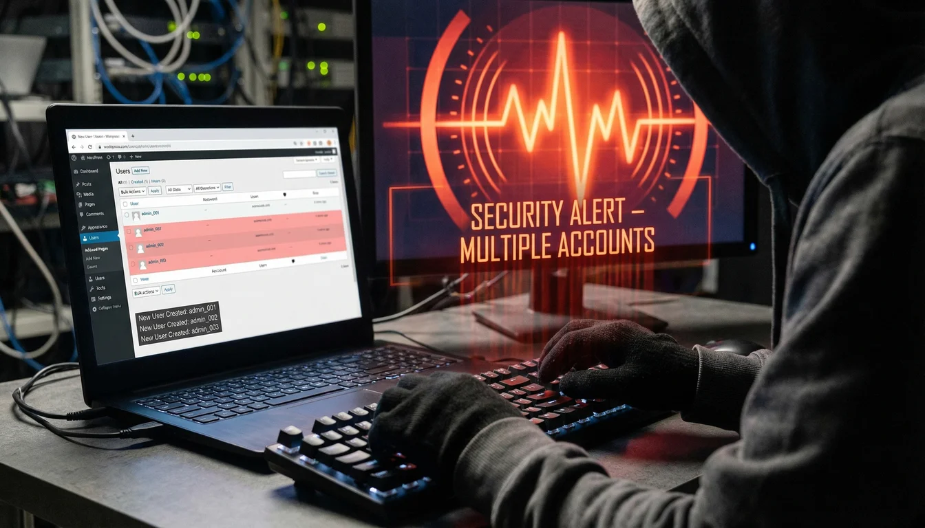 Visualisation of hackers exploiting WordPress vulnerability to create rogue admin accounts